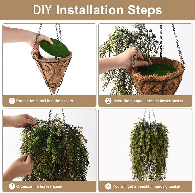 Artificial Faux Hanging Plants Basket for Spring Outdoor Decoration, Fake Seaweed Plant UV Resistant Look Real for Outside Porch Home Patio Balcony Yard(Brownish Green)
