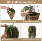 Artificial Faux Hanging Plants Basket for Spring Outdoor Decoration, Fake Seaweed Plant UV Resistant Look Real for Outside Porch Home Patio Balcony Yard(Brownish Green)