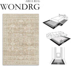 4x6 Washable Area Rug for Living Room Bedroom Vintage Beige Soft Low Pile Carpet Traditional Retro Non Slip Throw Rug for Dining Room Entryway Indoor Dorm Kitchen