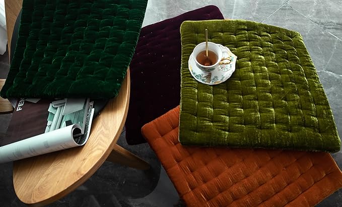 vctops Luxury Velvet Square Chair Pad Thin Soft and Comfy Chair Cushion Tufted Indoor Seat Cushion Pillow Tatami (Green,17"x17")