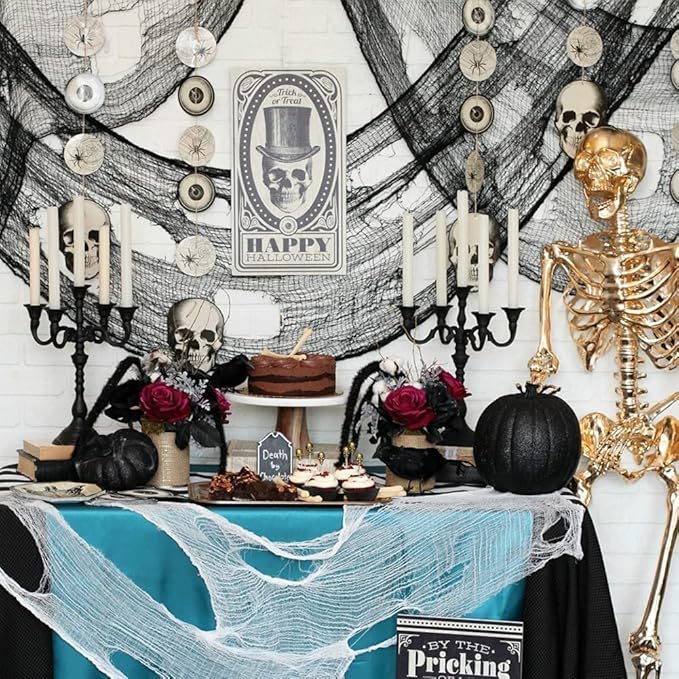 Set of 5 Halloween Creepy Gauze Cloth Decoration, Indoor Outdoor Black Scary Halloween Gauze Tapestry Decor, Spooky Decorations for Home Wall Yard Haunted House Party Supplies, 72 x 30 inch