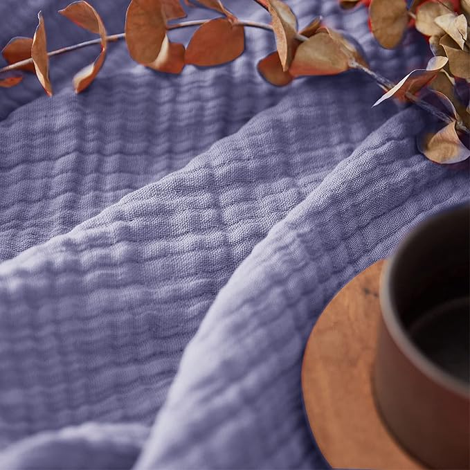 Simple&Opulence Cotton Muslin Throw Blanket for Bed, Couch, Knit Woven Gauze Blanket with Tassels, Soft Lightweight Cozy Pre-Washed Breathable Farmhouse Decoration for All-Season (Lavender)