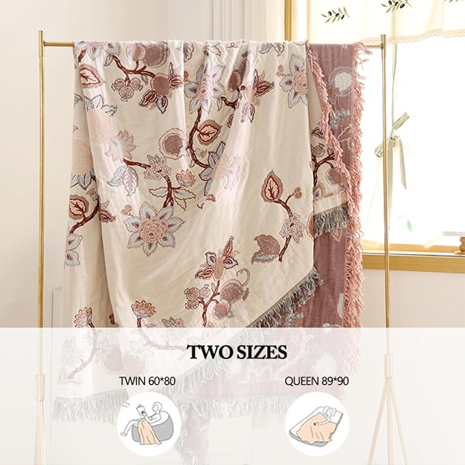 Boho Cotton Throw Blanket 60×80 Inch – Soft Breathable Muslin Throw for Couch, Sofa & Bed, Lightweight Farmhouse Decorative Blanket