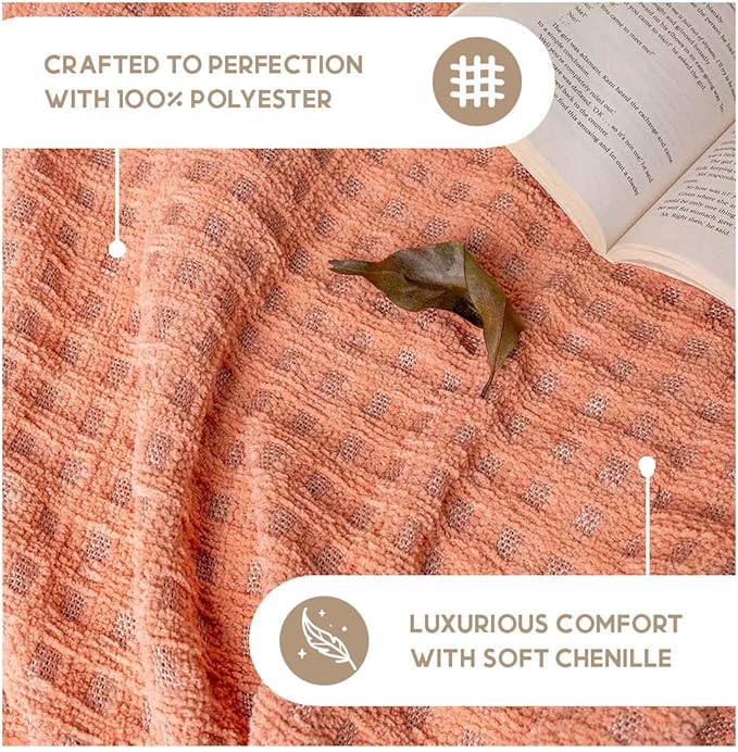 Folkulture Christmas Throw Blanket | (60 x 50) Boho Chunky Knit Blanket for Bed, Couch |Chenille White Thick, Ultra Soft, Plush, Lightweight, Throw Blanket for Sofa with Machine Wash | Cozy Blush