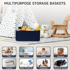 3-Pcs Shelf Baskets for Organizing, Closet Organizer Bins, Small Woven Baskets, Rope Toy Basket, Storage Basket for Shelves, Cube Decorative Box, 11.8×7.8×5.1”|Navy Blue