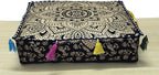 ICC Large Square Cotton Mandala Cushion Cover Hippie Ottoman Pouf Cover Daybed Floor Pillow Cover with Heavy Duty Zipper Seating Ottoman Poufs Dog-Pets Bed (Black Gold Flower, 18" Square)