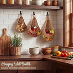 Honeydak Boho Decor Hanging Wall Baskets for Kitchen 3 Pack Teardrop Baskets with Hooks Storage Fruit Onion Vegetable Potato for Home 3 Sizes(Light Linen,Crochet,Cotton Rope)