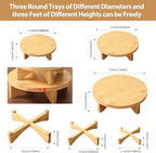 3-Piece Round Wooden Plant Stand Set - Indoor/Outdoor Modern Flower Pot Holder, Decorative Wood Riser for Plants, Small Planter Tray, Mini Wooden Stool Display Stand (Pot & Plant Not Included)
