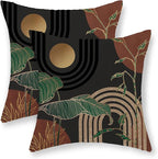 Boho Grey Rust Brown Pillow Covers 18x18 Set of 2 Gold Green Leaf Tropical Mid Century Throw Pillows Outdoor Bohemian Modern Decorative Pillowcase Farmhouse Cushion Case for Couch Sofa Decor