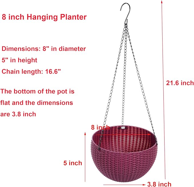Hanging Basket Plastic Flower Pot Round Resin Garden Hanging Planter for Indoor Outdoor Plants 2 Pack Mulberry