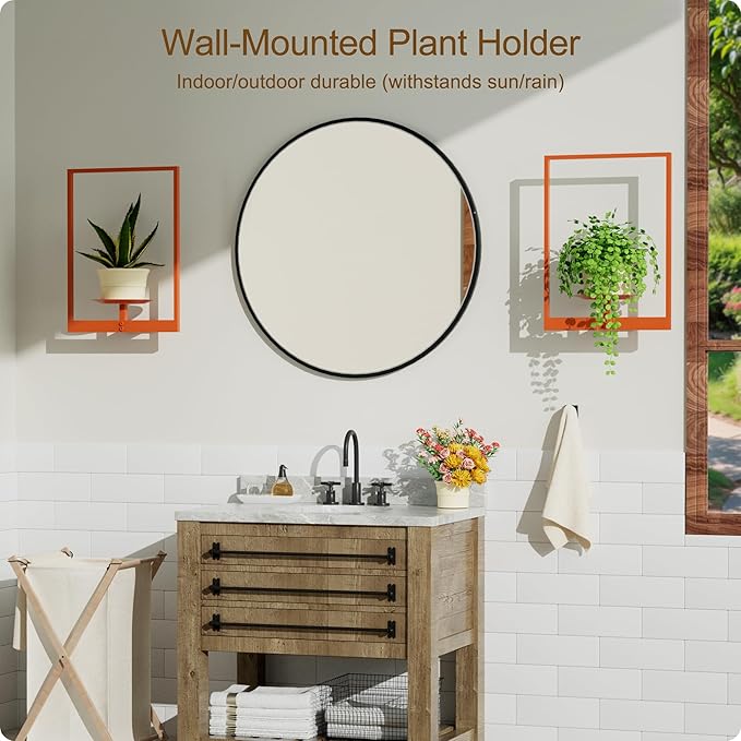 Orange Metal Wall Plant Holder - 3-Pack Wall Mounted Plant Stands and Hanging Holders for Indoor Planter and Flower Pot -Rectangle Decor Shelf for Plant Storage (Pot Not Included)