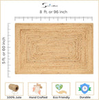 Hand Woven Farmhouse Jute Area Rug 5x8 Ft Rectuangler Natural Yarn, Rustic Vintage Beige Braided Reversible Rug, Eco Friendly Rugs for Bedroom, Kitchen, Living Room, Farmhouse 100% Jute Rug - Natural