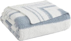 WRENGONGE Grey Blue Throw Blanket, 60x80 Soft Cozy Striped Throw Blankets for Couch, Sofa, Bed, Travel, Lightweight Fluffy Warm Plush Decorative Blankets for Women, Men Gift