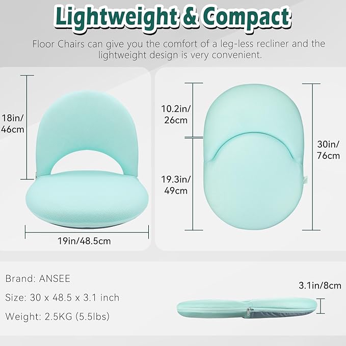 Floor Chair Floor Cushion Folding Padded Gaming Chair Adjustable 5-Position Floor Seat with Back Support for Kids Adult Great for Gaming Reading Meditating