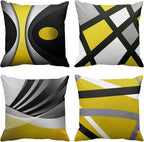 Emvency Set of 4 Yellow Throw Pillow Covers Modern Abstract Black Grey Stripes Gray White Acrylic Bold Decorative Pillow Cases Home Decor Square 16x16 Inches Pillowcases