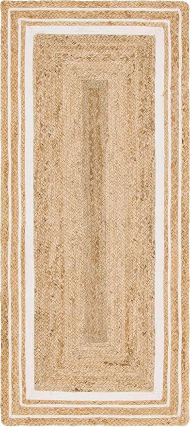 Unique Loom Braided Jute Collection Classic Quality Made Natural Hand Woven with Coastal Design Area Rug (2' 6 x 6' 0 Runner, Natural/ Ivory)