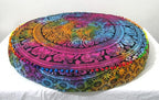 CRAFT KALA Mandala Floor Pillow Cushion Cover Seating Throw Cover Hippie Decorative Bohemian Ottoman Poufs Pom Pom Pillow Cases Boho Indian Cotton Living Room Yoga Home Décor 35" Round, Multi Elephant