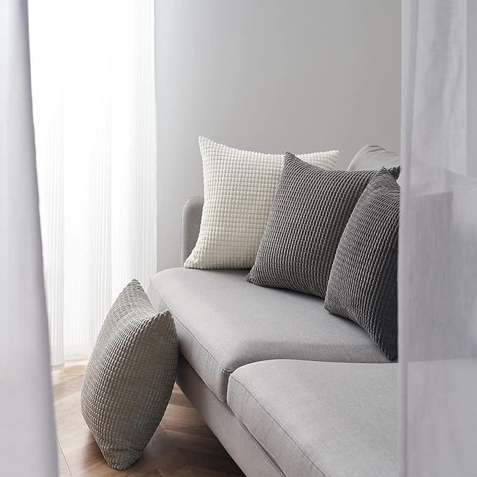 Topfinel 4 Packs Grey Decorative Throw Pillow Covers 26x26 Inch for Living Room Couch Bed Sofa, Boho Western Farmhouse Home Decor, Square Soft Moss Corduroy Fall Cushion Case 65x65 cm