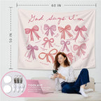 LIANGW Coquette Pink Bow Christian Tapestry Wall Hanging, Preppy Room Decor, God Says I am Christian Verse Wall Blanket Decor for Girls Room Dorm Apartment, 50x60 Inch