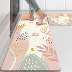 Boho Kitchen Rug Mats for Floor Cushioned Anti Fatigue Pink Kitchen Rugs Sets of 2 Botanical Non Slip Waterproof Comfort Memory Foam Standing Floor Mat for Office Laundry Sink Desk