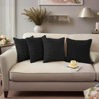 4 Pack Black Corduroy Decorative Boho Couch Throw Pillow Covers 18x18 Inch for Sofa Living Room Bedroom Home Decor