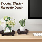 3 Pcs Wood Plant Stand Indoor Outdoor, Wooden Stool Display Stand 5/6/8" Round Riser Flower Pot Holder with Raised Edge Small Planter Tray Modern Potter Decorative for Garden Desktop Home Table Counter Room (Dark Brown)