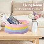 Woven Basket,Small Rope Storage Bin with Handles & Ribbon Bag, Organizer for Shelves Closets,Gift Basket Empty for Birthday,Books,Dog Toys, Rainbow/2 Pack