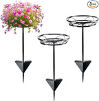 Tellingyou 3 Pack Adjustable Outdoor Flower Pot Stand, Metal Outdoor Plant Stands, Spring Summer Versatile Plant Stand Garden Stake for Display Plants, Elegant Solution for Landscaping Decor (Black)