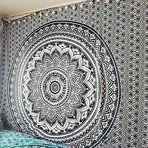 raajsee Grey Black Mandala Tapestry Bedroom Aesthetic - Indie Wall Tapestries Hippie Room Decor - Boho White Trippy Tapestrys Wall Hanging - Mandalas Wall Art 82x92 Inches - color: Black White Ombre, size: 92"L x 82"W