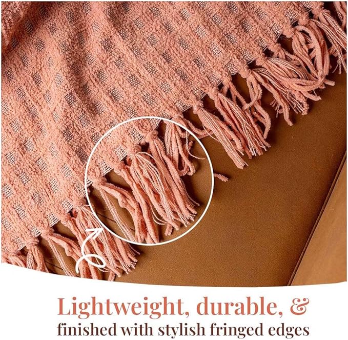 Folkulture Christmas Throw Blanket | (60 x 50) Boho Chunky Knit Blanket for Bed, Couch |Chenille White Thick, Ultra Soft, Plush, Lightweight, Throw Blanket for Sofa with Machine Wash | Cozy Blush