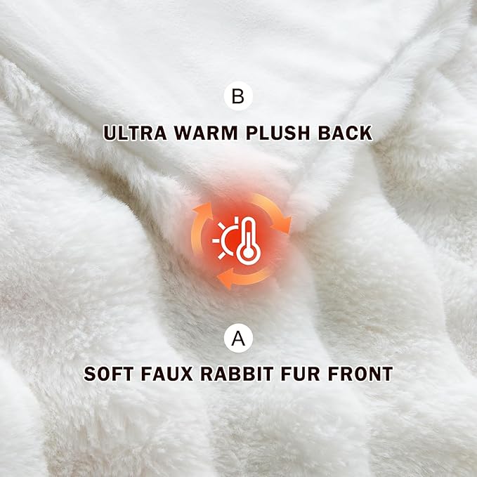 EMME Faux Fur Blanket Twin Size White - Big Bubble Rabbit Cozy Blanket for Couch, Thick Furry Plush Shaggy Blankets, 650GSM, 60x80 Inches