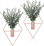 Jexine 8 Pcs Hanging Planters with Artificial Eucalyptus Metal Hanging Vase Indoor Plants Holder Modern Geometric Boho Bathroom Wall Decor for Living Room Home Office (Eucalyptus,Rose Gold)