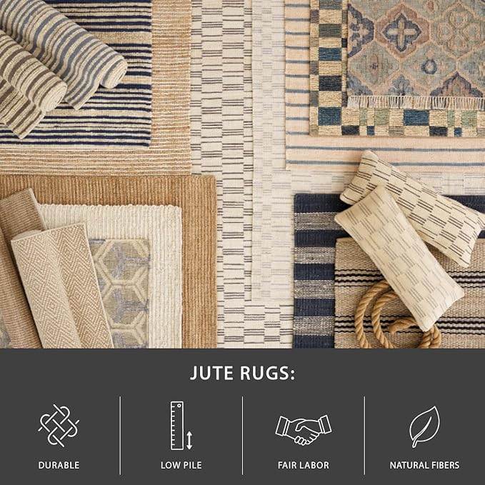 Dash & Albert Judson Natural/Ivory Handwoven Jute Rug, 9.5 X 13.5 Feet, Ivory Graphic Pattern