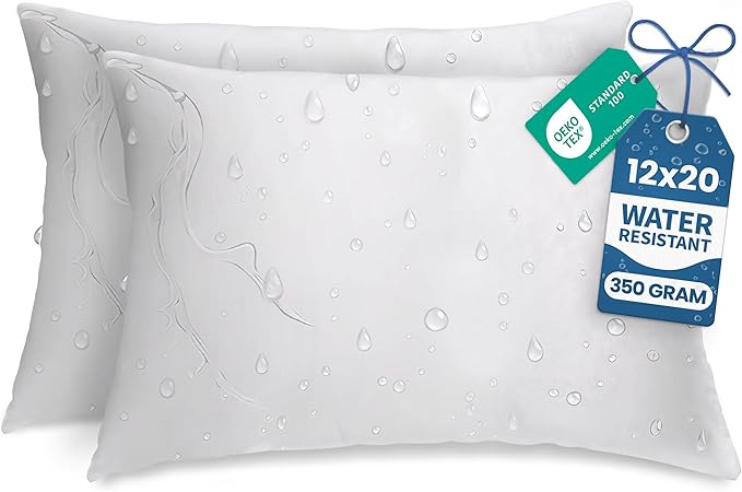Utopia Bedding Outdoor Pillow Inserts 12 x 20 Inches (Pack of 2, White), Water Resistant Garden Throw Pillows for Patio and Porch Furniture