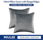 MIULEE Dark Grey Velvet Throw Pillow Covers 26x26 Soft Decorative Solid Square Euro Sham Cushion Cases Pack of 2 Modern Luxury Home Decor for Couch, Sofa, Bedroom