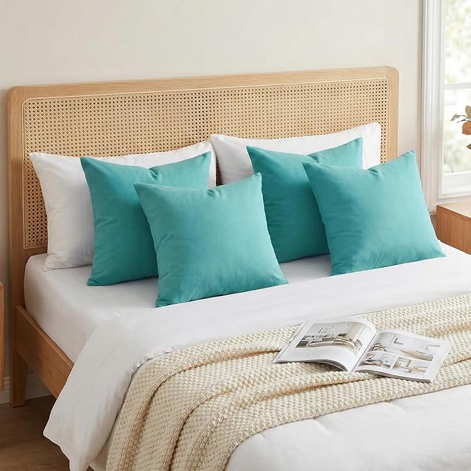 Thmyo 4-Pack 100% Cotton Comfortable Solid Decorative Throw Pillow Case Square Cushion Cover Pillowcase Sublimation Blank Pillow Covers DIY Throw Pillowcase for Sofa Bedroom(20x20 inch/ 50x50cm,Green)