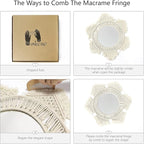 Mkono Boho Wall Mirror Decor Round Macrame Hanging Wall Art Decoration for Bedroom Nursery Living Room Apartment Office Entryways Home, Teen Girl Mothers Gift, Ivory