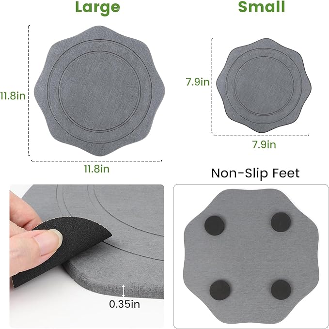 Plant Saucer for Indoors, 2 Packs 12 inch, Large Diatomaceous Earth Pot Saucers No Holes, Instant Dry Plant Drainage Trays for Pots, Dark Gray