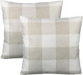 VAKADO Beige Outdoor Farmhouse Buffalo Plaids Decorative Throw Pillow Covers Retro Checked Square Cushion Cases Classic Coffee Check Home Decor for Couch Sofa Patio 22x22 Inch Pack of 2