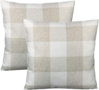 VAKADO 16x16 Set of 2 Farmhouse Buffalo Plaids Decorative Throw Pillow Covers Retro Rustic Checkers Square Cushion Cases Home Decor Outdoor for Sofa Couch Patio, Beige Cream White