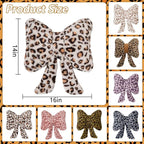 Leopard Print Throw Pillow Furry Bow Plush Pillows Cute Flower Plush Pillow Cheetah Home Decor Stuffed Bow Lumbar Pillow for Bed Couch Living Room Decor (White-B, 16in)