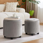 Big Round Ottoman with Storage Set of 2,Upholstered Velvet Vanity Stool for MakeupMultifunctional Foot Rest Coffee Table Padded Seat Tufted Ottomans for LivingRoom&Bedroom (Large Grey)