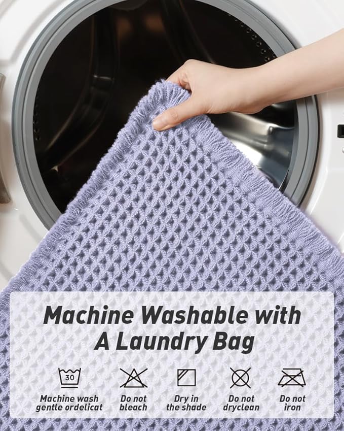 AMOAMI Upgraded Waffle Bath Mat, Super Absorbent Non Slip Bath Mats for Bathroom Floor, Machine Washable Bathroom Rugs with Tassels, Rubber Backed Bathroom Mats, Ultra Soft, 17" x 24",Purple