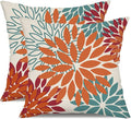 DFXSZ Orange Teal Red Flower Pillow Covers 16x16 Inch Set of 2 Fall Throw Pillows Outdoor Waterproof Decor for Living Room Sofa Patio Funiture Garden Floral Polyester Pillow Covers 002Y16