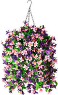 INQCMY Artificial Hanging Flowers in Basket for Outdoor Spring Summer Decoration,4pcs Faux Silk Violet in Planter UV Resistant for Outside Home Patio Garden Porch Deck Decor(Pink Purple)