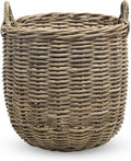 KOUBOO Rattan Kobo Round Storage Basket, Handwoven Rattan Basket with Handles, Organization & Home Decor for Storage, Gray-Brown