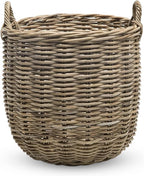 KOUBOO Rattan Kobo Round Storage Basket, Handwoven Rattan Basket with Handles, Organization & Home Decor for Storage, Gray-Brown