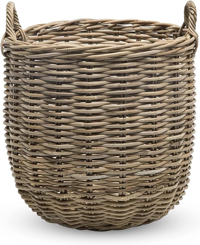KOUBOO Rattan Kobo Round Storage Basket, Handwoven Rattan Basket with Handles, Organization & Home Decor for Storage, Gray-Brown