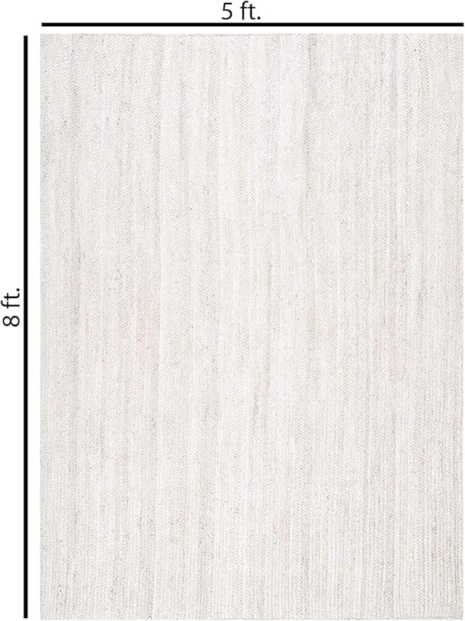100% Jute Area Rug 5x8 Feet- Braided Design Hand Woven Off-White Natural Fibers Carpet - Home Decor for Living Room Hallways (5' x 8', Off-White)
