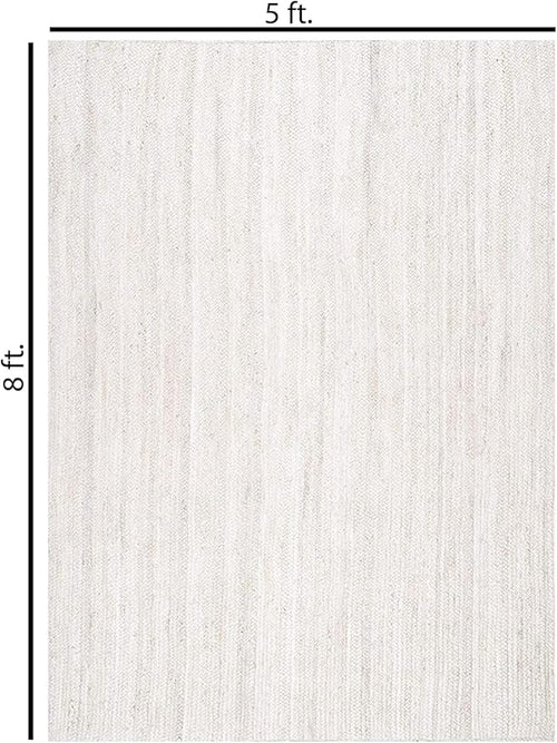 100% Jute Area Rug 5x8 Feet- Braided Design Hand Woven Off-White Natural Fibers Carpet - Home Decor for Living Room Hallways (5' x 8', Off-White)